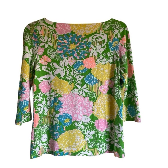 Lilly Pulitzer Julie Hibiscus Stroll Top 3/4 Sleeves Stretch Size Medium - Picture 5 of 9